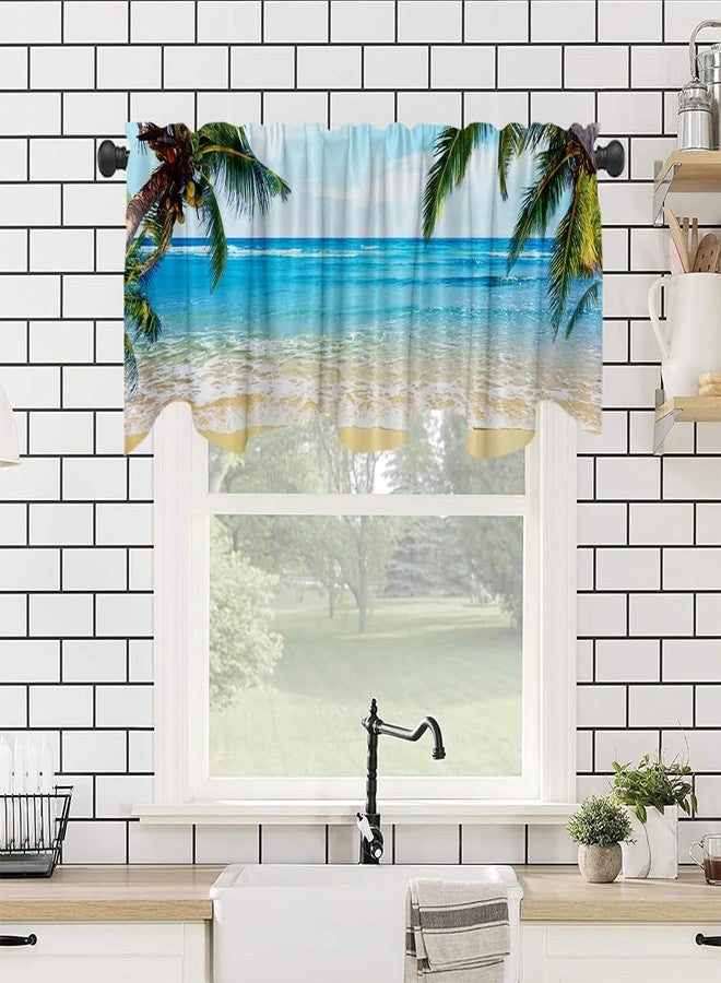 DOTOOMA 54x18 Inches Seaside Sunny Beach Ocean Waves Coconut Palm Window Treatment Valance Blue Sky Kitchen Dining Room Polyester Fabric Decorations Supplies - Image 5